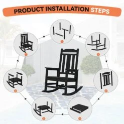 Black HDPE Plastic Adirondack Chair Outdoor Rocking Chair For Patio And Garden (1-Pack) 11 Black HDPE Plastic Adirondack Chair Outdoor Rocking Chair For Patio And Garden (1-Pack) -More Furniture Store jearey plastic adirondack chairs jctrty bk 1f 1000