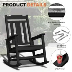 Black HDPE Plastic Adirondack Chair Outdoor Rocking Chair For Patio And Garden (1-Pack) 12 Black HDPE Plastic Adirondack Chair Outdoor Rocking Chair For Patio And Garden (1-Pack) -More Furniture Store jearey plastic adirondack chairs jctrty bk 44 1000