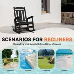 Black HDPE Plastic Adirondack Chair Outdoor Rocking Chair For Patio And Garden (1-Pack) 10 Black HDPE Plastic Adirondack Chair Outdoor Rocking Chair For Patio And Garden (1-Pack) -More Furniture Store jearey plastic adirondack chairs jctrty bk 4f 1000