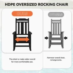 Black HDPE Plastic Adirondack Chair Outdoor Rocking Chair For Patio And Garden (1-Pack) 14 Black HDPE Plastic Adirondack Chair Outdoor Rocking Chair For Patio And Garden (1-Pack) -More Furniture Store jearey plastic adirondack chairs jctrty bk 76 1000