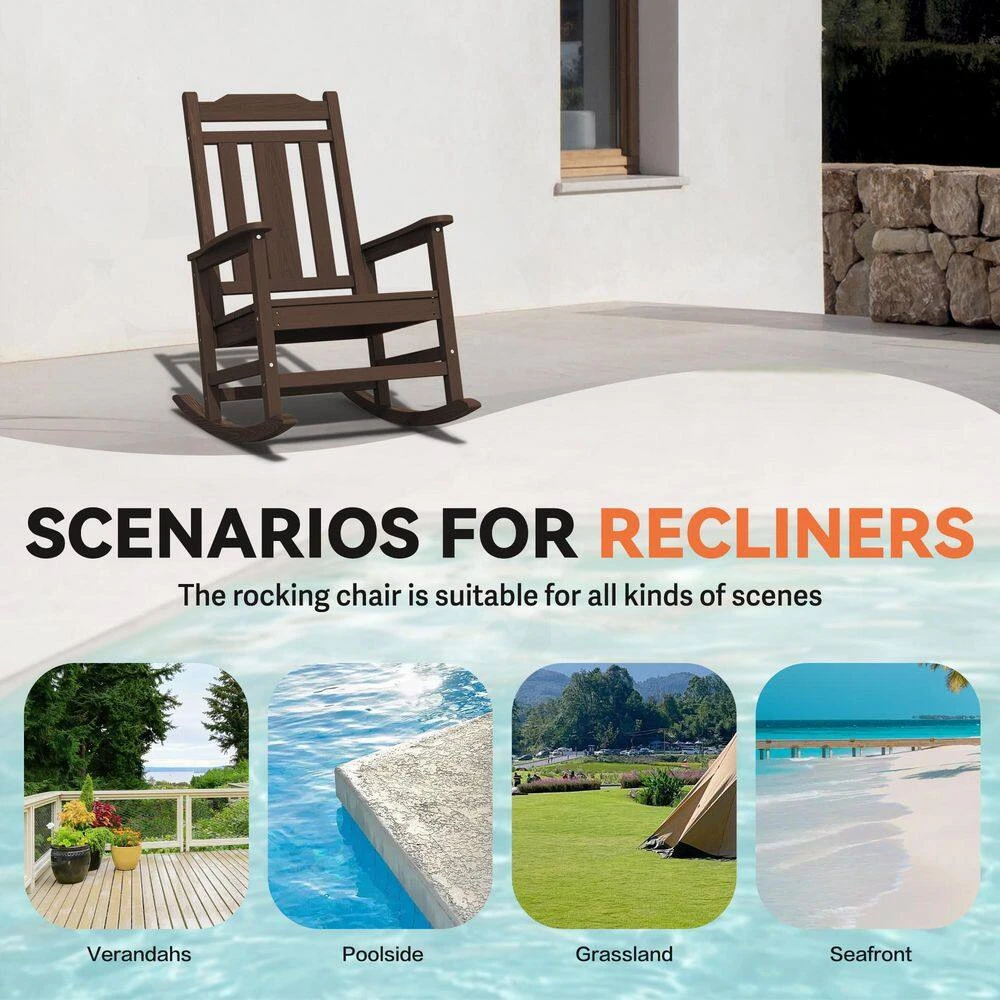 Coffee HDPE Plastic Adirondack Chair Outdoor Rocking Chair For Patio And Garden (Set Of 1) 3 Coffee HDPE Plastic Adirondack Chair Outdoor Rocking Chair For Patio And Garden (Set Of 1) - Image 3