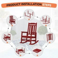 Dark Red HDPE Plastic Adirondack Chair Outdoor Rocking Chair For Patio And Garden (1-Pack) -More Furniture Store jearey plastic adirondack chairs jctrty dark red 1f 1000