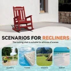 Dark Red HDPE Plastic Adirondack Chair Outdoor Rocking Chair For Patio And Garden (1-Pack) -More Furniture Store jearey plastic adirondack chairs jctrty dark red 4f 1000