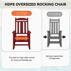 Dark Red HDPE Plastic Adirondack Chair Outdoor Rocking Chair For Patio And Garden (1-Pack) -More Furniture Store jearey plastic adirondack chairs jctrty dark red 76 1000