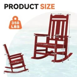 Dark Red HDPE Plastic Adirondack Chair Outdoor Rocking Chair For Patio And Garden (1-Pack) -More Furniture Store jearey plastic adirondack chairs jctrty dark red fa 1000