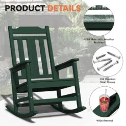 Dark Green HDPE Plastic Adirondack Chair Outdoor Rocking Chair For Patio And Garden (1-Pack) -More Furniture Store jearey plastic adirondack chairs jctrty dgreen 44 1000