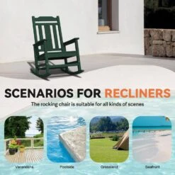 Dark Green HDPE Plastic Adirondack Chair Outdoor Rocking Chair For Patio And Garden (1-Pack) -More Furniture Store jearey plastic adirondack chairs jctrty dgreen 4f 1000