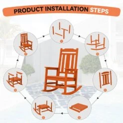 Dark Orange HDPE Plastic Adirondack Chair Outdoor Rocking Chair For Patio And Garden (1-Pack) -More Furniture Store jearey plastic adirondack chairs jctrty dorange 1f 1000