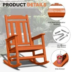 Dark Orange HDPE Plastic Adirondack Chair Outdoor Rocking Chair For Patio And Garden (1-Pack) -More Furniture Store jearey plastic adirondack chairs jctrty dorange 44 1000
