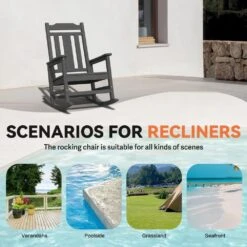 Gray HDPE Plastic Adirondack Chair Outdoor Rocking Chair For Patio And Garden (1-Pack) -More Furniture Store jearey plastic adirondack chairs jctrty gray 4f 1000