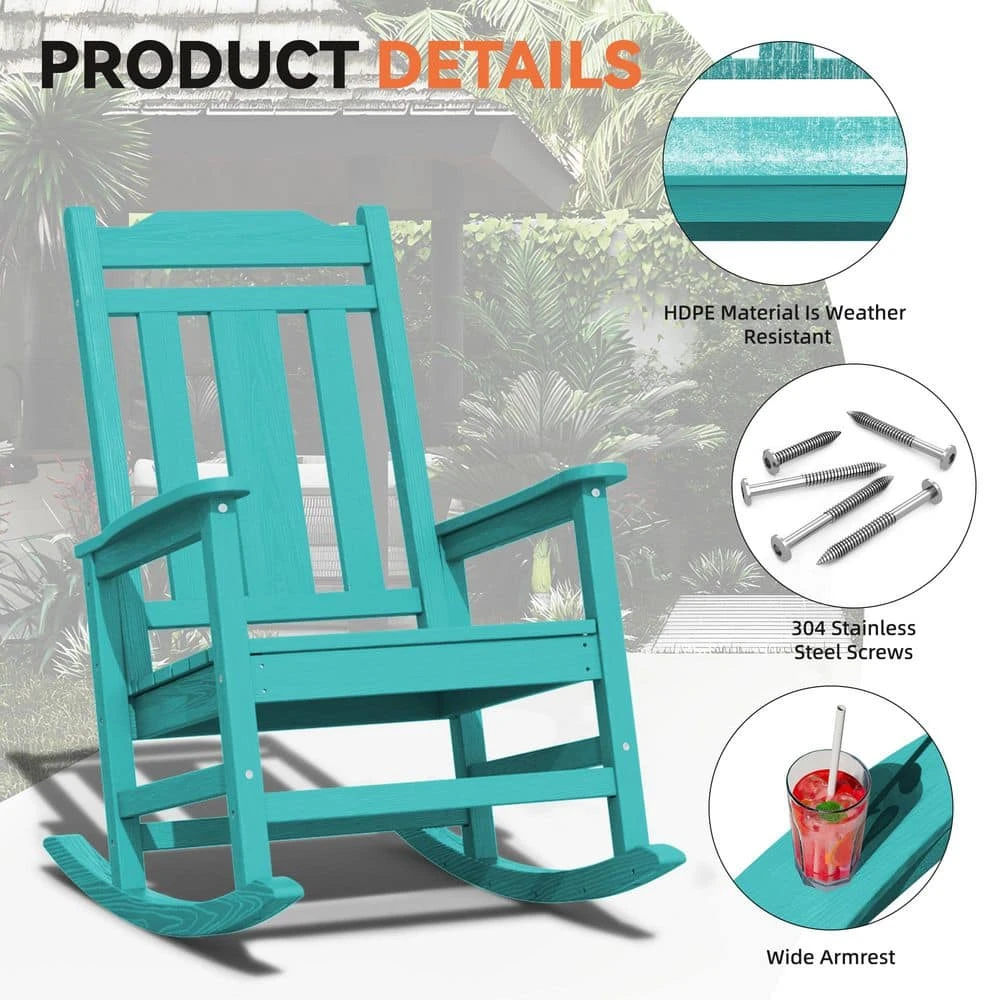Peacock Blue HDPE Plastic Adirondack Chair Outdoor Rocking Chair For Patio And Garden (1-Pack) 5 Peacock Blue HDPE Plastic Adirondack Chair Outdoor Rocking Chair For Patio And Garden (1-Pack) - Image 5