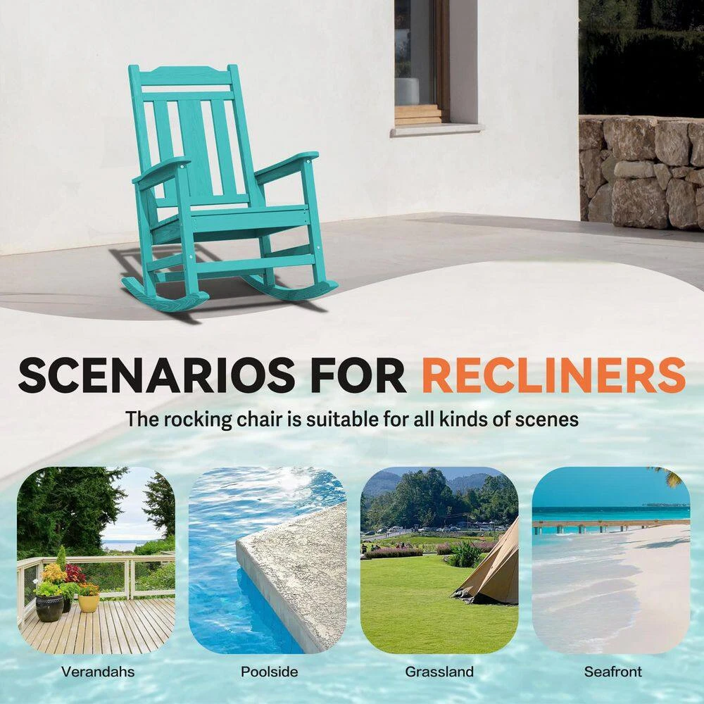 Peacock Blue HDPE Plastic Adirondack Chair Outdoor Rocking Chair For Patio And Garden (1-Pack) 3 Peacock Blue HDPE Plastic Adirondack Chair Outdoor Rocking Chair For Patio And Garden (1-Pack) - Image 3