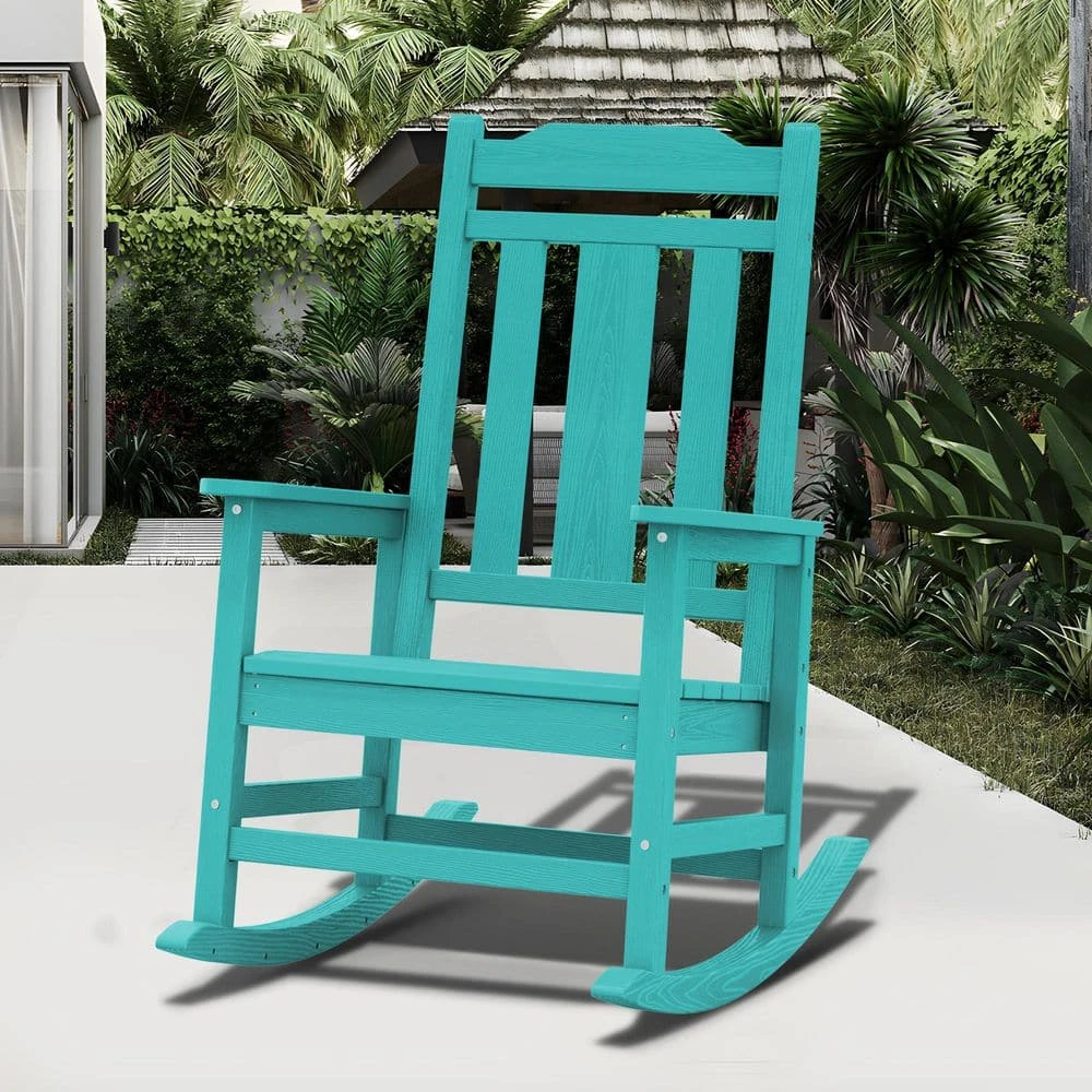 Peacock Blue HDPE Plastic Adirondack Chair Outdoor Rocking Chair For Patio And Garden (1-Pack) 1 Peacock Blue HDPE Plastic Adirondack Chair Outdoor Rocking Chair For Patio And Garden (1-Pack)