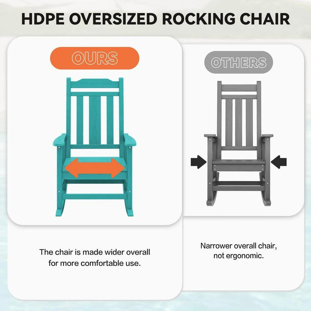 Peacock Blue HDPE Plastic Adirondack Chair Outdoor Rocking Chair For Patio And Garden (1-Pack) 7 Peacock Blue HDPE Plastic Adirondack Chair Outdoor Rocking Chair For Patio And Garden (1-Pack) - Image 7