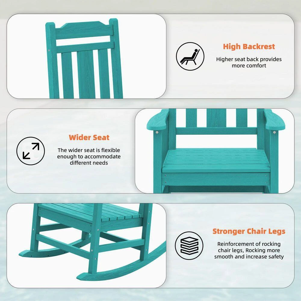 Peacock Blue HDPE Plastic Adirondack Chair Outdoor Rocking Chair For Patio And Garden (1-Pack) 2 Peacock Blue HDPE Plastic Adirondack Chair Outdoor Rocking Chair For Patio And Garden (1-Pack) - Image 2