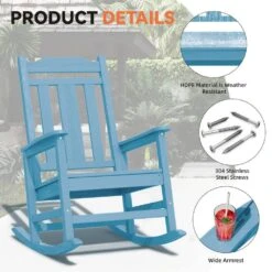 Light Blue HDPE Plastic Adirondack Chair Outdoor Rocking Chair For Patio And Garden (1-Pack) -More Furniture Store jearey plastic adirondack chairs jctrty lblue 44 1000