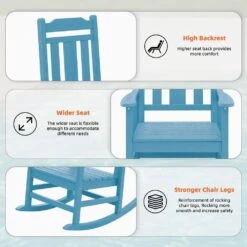 Light Blue HDPE Plastic Adirondack Chair Outdoor Rocking Chair For Patio And Garden (1-Pack) -More Furniture Store jearey plastic adirondack chairs jctrty lblue c3 1000