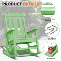 Light Green HDPE Plastic Adirondack Chair Outdoor Rocking Chair For Patio And Garden (1-Pack) -More Furniture Store jearey plastic adirondack chairs jctrty lgreen 44 1000