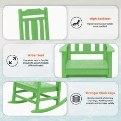 Light Green HDPE Plastic Adirondack Chair Outdoor Rocking Chair For Patio And Garden (1-Pack) -More Furniture Store jearey plastic adirondack chairs jctrty lgreen c3 1000