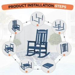 Navy Blue HDPE Plastic Adirondack Chair Outdoor Rocking Chair For Patio And Garden (1-Pack) -More Furniture Store jearey plastic adirondack chairs jctrty navyblue 1f 1000