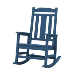 Navy Blue HDPE Plastic Adirondack Chair Outdoor Rocking Chair For Patio And Garden (1-Pack) -More Furniture Store jearey plastic adirondack chairs jctrty navyblue 31 1000
