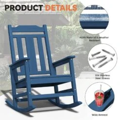 Navy Blue HDPE Plastic Adirondack Chair Outdoor Rocking Chair For Patio And Garden (1-Pack) -More Furniture Store jearey plastic adirondack chairs jctrty navyblue 44 1000