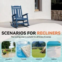 Navy Blue HDPE Plastic Adirondack Chair Outdoor Rocking Chair For Patio And Garden (1-Pack) -More Furniture Store jearey plastic adirondack chairs jctrty navyblue 4f 1000