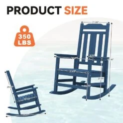 Navy Blue HDPE Plastic Adirondack Chair Outdoor Rocking Chair For Patio And Garden (1-Pack) -More Furniture Store jearey plastic adirondack chairs jctrty navyblue fa 1000