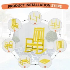 Yellow HDPE Plastic Adirondack Chair Outdoor Rocking Chair For Patio And Garden (1-Pack) -More Furniture Store jearey plastic adirondack chairs jctrty nmh 1f 1000