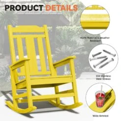 Yellow HDPE Plastic Adirondack Chair Outdoor Rocking Chair For Patio And Garden (1-Pack) -More Furniture Store jearey plastic adirondack chairs jctrty nmh 44 1000