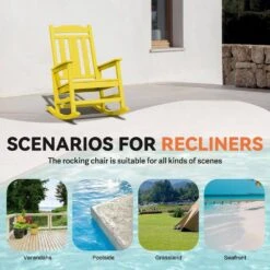 Yellow HDPE Plastic Adirondack Chair Outdoor Rocking Chair For Patio And Garden (1-Pack) -More Furniture Store jearey plastic adirondack chairs jctrty nmh 4f 1000