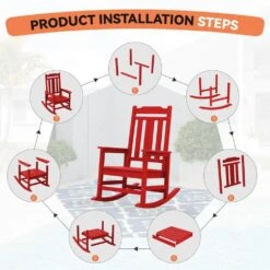 Bright Red Gray HDPE Plastic Adirondack Chair Outdoor Rocking Chair For Patio And Garden (1-Pack) -More Furniture Store jearey plastic adirondack chairs jctrty red 1f 1000