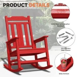 Bright Red Gray HDPE Plastic Adirondack Chair Outdoor Rocking Chair For Patio And Garden (1-Pack) -More Furniture Store jearey plastic adirondack chairs jctrty red 44 1000