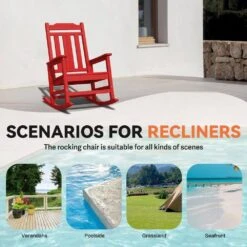 Bright Red Gray HDPE Plastic Adirondack Chair Outdoor Rocking Chair For Patio And Garden (1-Pack) -More Furniture Store jearey plastic adirondack chairs jctrty red 4f 1000