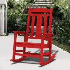 Bright Red Gray HDPE Plastic Adirondack Chair Outdoor Rocking Chair For Patio And Garden (1-Pack)