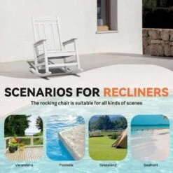 White HDPE Plastic Adirondack Chair Outdoor Rocking Chair For Patio And Garden (1-Pack) -More Furniture Store jearey plastic adirondack chairs jctrty wh 4f 1000