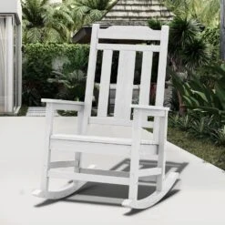 White HDPE Plastic Adirondack Chair Outdoor Rocking Chair For Patio And Garden (1-Pack)