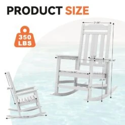 White HDPE Plastic Adirondack Chair Outdoor Rocking Chair For Patio And Garden (1-Pack) -More Furniture Store jearey plastic adirondack chairs jctrty wh fa 1000