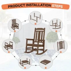 Brown HDPE Plastic Adirondack Chair Outdoor Rocking Chair For Patio And Garden (1-Pack) -More Furniture Store jearey plastic adirondack chairs jctrty zm 1f 1000