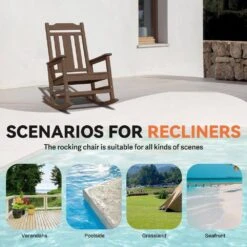 Brown HDPE Plastic Adirondack Chair Outdoor Rocking Chair For Patio And Garden (1-Pack) -More Furniture Store jearey plastic adirondack chairs jctrty zm 4f 1000