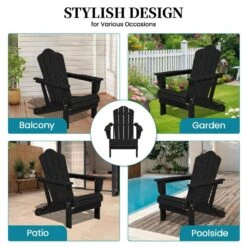 Black Folding HDPE Outdoor Patio Plastic Adirondack Chair With Ergonomic Design (1-Pack) -More Furniture Store jearey plastic adirondack chairs jjydy bk 1f 1000