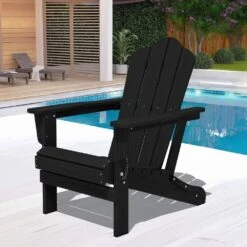 Black Folding HDPE Outdoor Patio Plastic Adirondack Chair With Ergonomic Design (1-Pack) -More Furniture Store jearey plastic adirondack chairs jjydy bk 31 1000