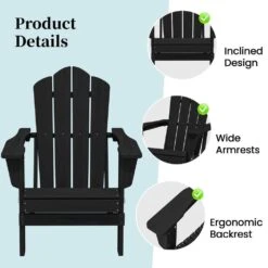 Black Folding HDPE Outdoor Patio Plastic Adirondack Chair With Ergonomic Design (1-Pack) -More Furniture Store jearey plastic adirondack chairs jjydy bk 4f 1000