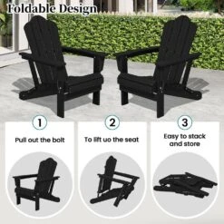 Black Folding HDPE Outdoor Patio Plastic Adirondack Chair With Ergonomic Design (1-Pack) -More Furniture Store jearey plastic adirondack chairs jjydy bk 76 1000