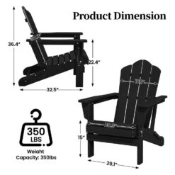 Black Folding HDPE Outdoor Patio Plastic Adirondack Chair With Ergonomic Design (1-Pack) -More Furniture Store jearey plastic adirondack chairs jjydy bk fa 1000