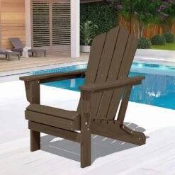 Brown Folding HDPE Outdoor Patio Plastic Adirondack Chair With Ergonomic Design (1-Pack) -More Furniture Store jearey plastic adirondack chairs jjydy br 31 1000