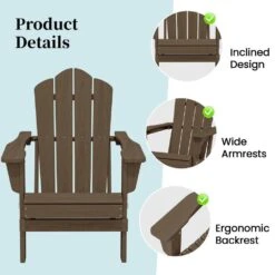 Brown Folding HDPE Outdoor Patio Plastic Adirondack Chair With Ergonomic Design (1-Pack) -More Furniture Store jearey plastic adirondack chairs jjydy br 4f 1000