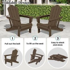 Brown Folding HDPE Outdoor Patio Plastic Adirondack Chair With Ergonomic Design (1-Pack) -More Furniture Store jearey plastic adirondack chairs jjydy br 76 1000