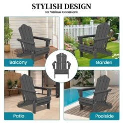 Gray Folding HDPE Outdoor Patio Plastic Adirondack Chair With Ergonomic Design (1-Pack) -More Furniture Store jearey plastic adirondack chairs jjydy gr 1f 1000