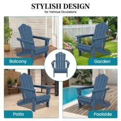 Navy Blue Folding HDPE Outdoor Patio Plastic Adirondack Chair With Ergonomic Design (1-Pack) -More Furniture Store jearey plastic adirondack chairs jjydy na 1f 1000